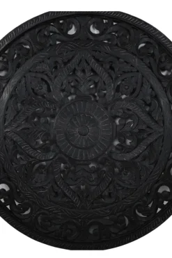 Grote ronde mandala wanddecoratie houtsnijwerk 150 cm zwart