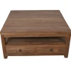 Grote teak houten salontafel met lades 120x120x45 cm