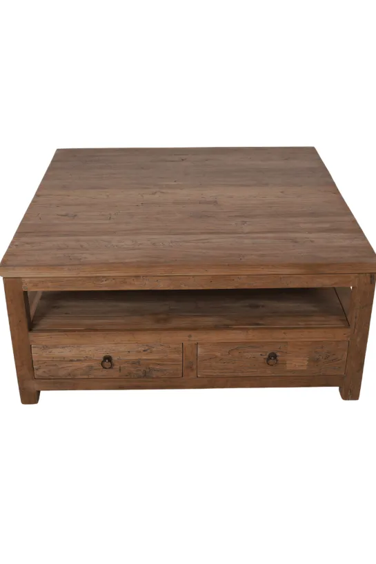 Grote teak houten salontafel met lades 120x120x45 cm