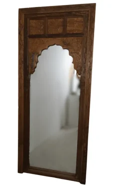 Houten spiegel met boog en houtsnijwerk 90×210 cm