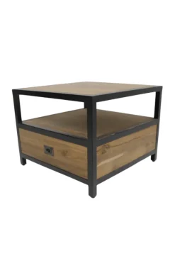 Industriële Salontafel van glad Teak hout en Metaal