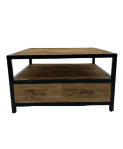 Industriële Salontafel van ruw Teak hout en Metaal