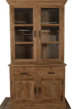 Kleine landelijke massief teak vitrinekast 120 cm