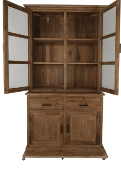 Kleine landelijke massief teak vitrinekast 120 cm