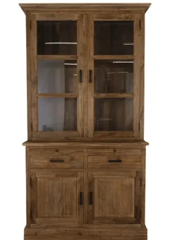 Kleine landelijke massief teak vitrinekast 120 cm
