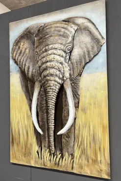 Olifanten schilderij van metaal 80 x 120 cm