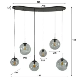 Organische Hanglamp – Stellar Black 6-lichts met zwart glas