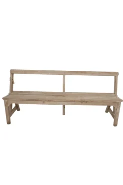 Oud Houten Schoolbankje met Rugleuning – 182x53x85 cm