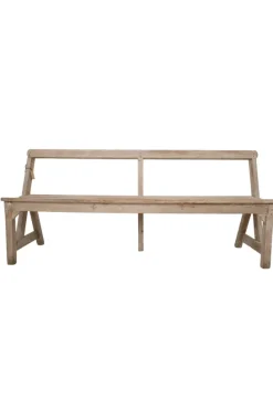 Oud Houten Schoolbankje met Rugleuning – 182x53x85 cm