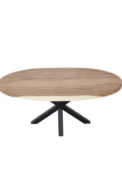 Ovale houten salontafel met metalen spinpoot