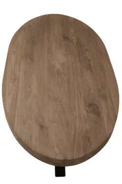 Ovale Teak Houten Salontafel met Zwarte Matrixpoot