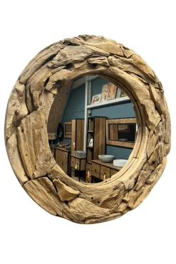Ronde Wortel Teak Spiegel