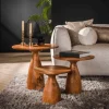 Set van 3 ronde houten tafeltjes