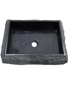 Stoere zwarte natuurlijke wasbak 50×40 cm