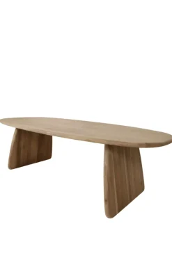 Teak houten bootvormige eettafel met houten poten – uniek exemplaar