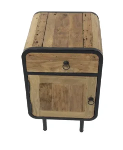 Teak houten industriële ronde hoeken nachtkastjes set van 2 ruw