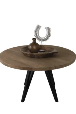 Teak houten ronde eettafel 130 cm met metalen poot