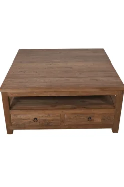 Teak houten salontafel 100x100x45 cm met lades