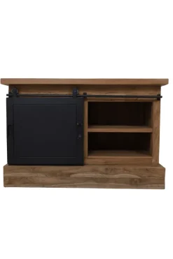 Teak Houten TV-Meubel met Metalen Schuifdeur 90x46x60 cm