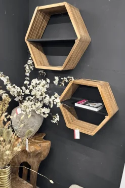 Teak Houten Wandrek – Set van 2 (Zeshoekig)