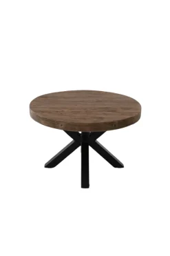 Teakhouten ronde salontafel met metalen spin poot