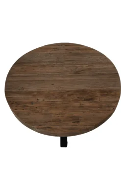 Teakhouten ronde salontafel met metalen spin poot