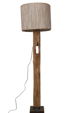 Teakhouten Staande Lamp met Beige Kap