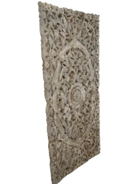 Wanddecoratie houtsnijwerk rechthoekig 150×75 cm beige