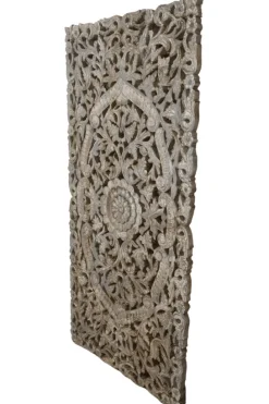 Wanddecoratie houtsnijwerk rechthoekig 150×75 cm beige