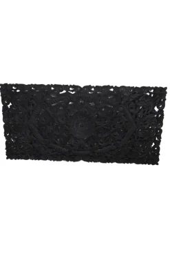 Wanddecoratie houtsnijwerk zwart 150×75 cm