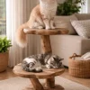 Wortel Teak Houten Kattenpaal / Plantentafel – 2 Plateau’s