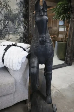 Zwart groot houten paard decoratie